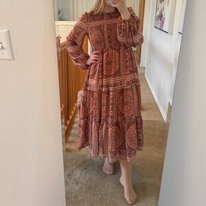 bohme Burnt Orange Paisley Tiered Maxi Dress